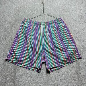 VINTAGE Faconnable Swim Shorts Mens L Rainbow Striped Board Trunks Surf 90s